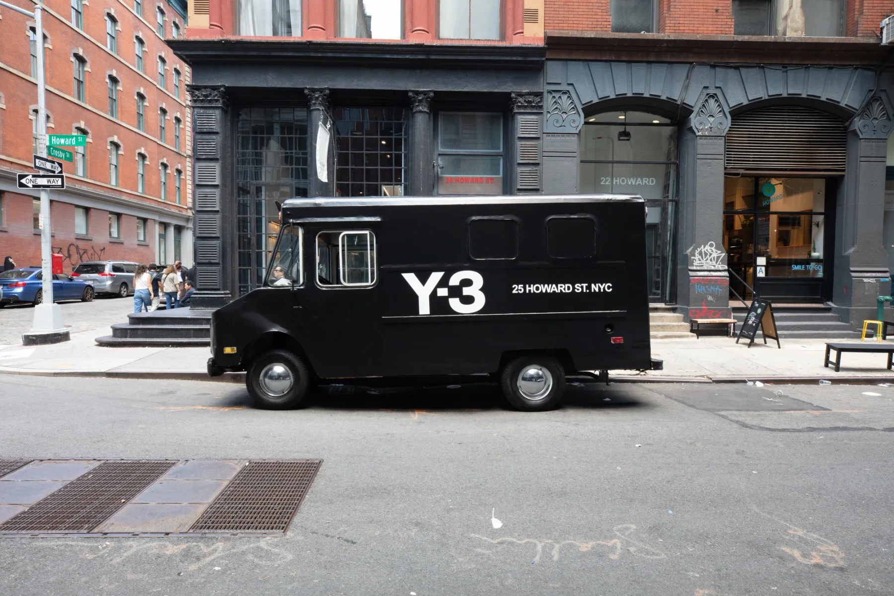 The Y-3 storefront on the SoHo streetscape in New York